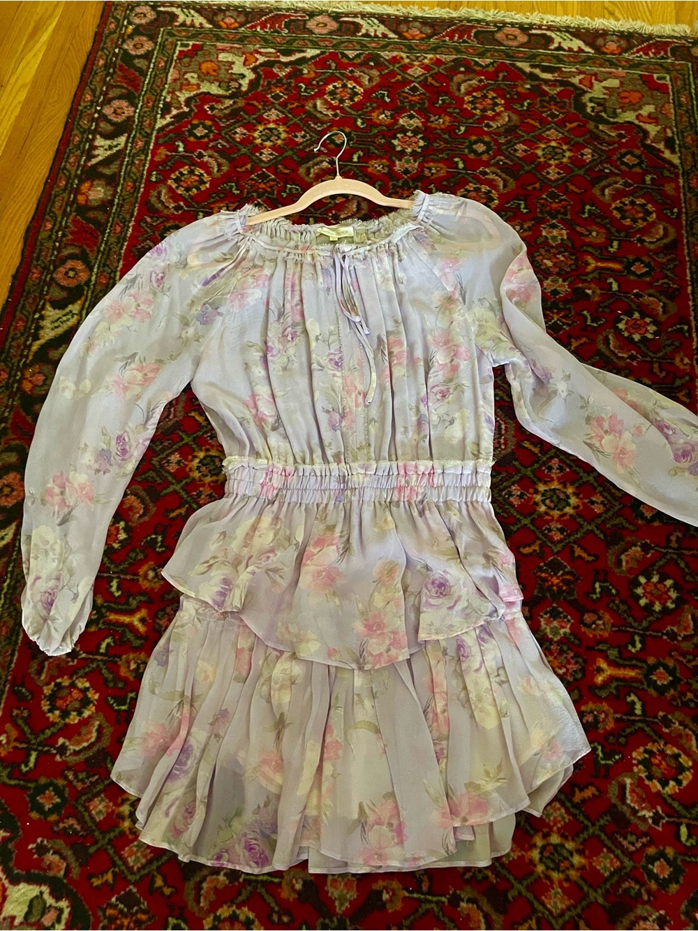 LoveShackFancy Lavender and Pink Floral Minidress